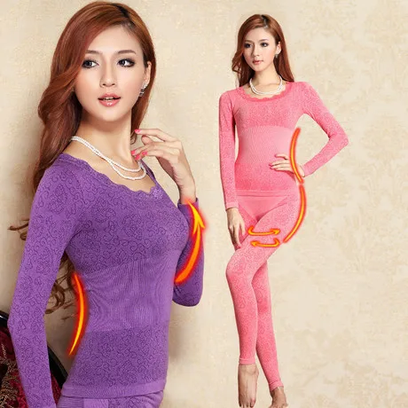 Winter thin section seamless Body lace round neck thermal underwear pants suits Ms. | Женская одежда