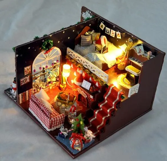 Светодиодный светильник ручной работы мебель для кукольного дома Miniatura Diy рождественские кукольные домики деревянные игрушки для детей взр... от AliExpress WW
