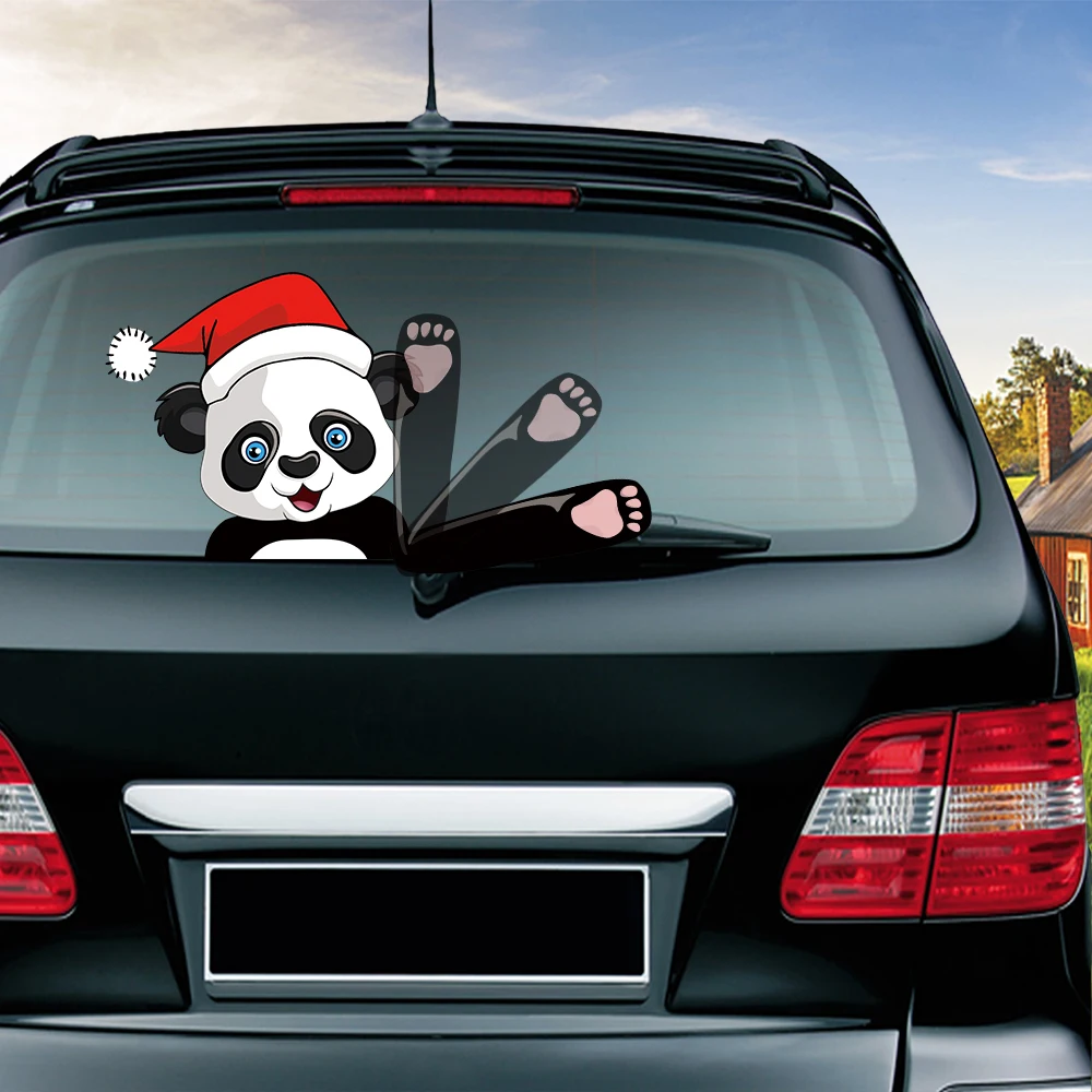 Panda with Santa Hat Waving Wiper Decals PVC Car Styling Rear Window Stickers Windshield And | Автомобили и мотоциклы