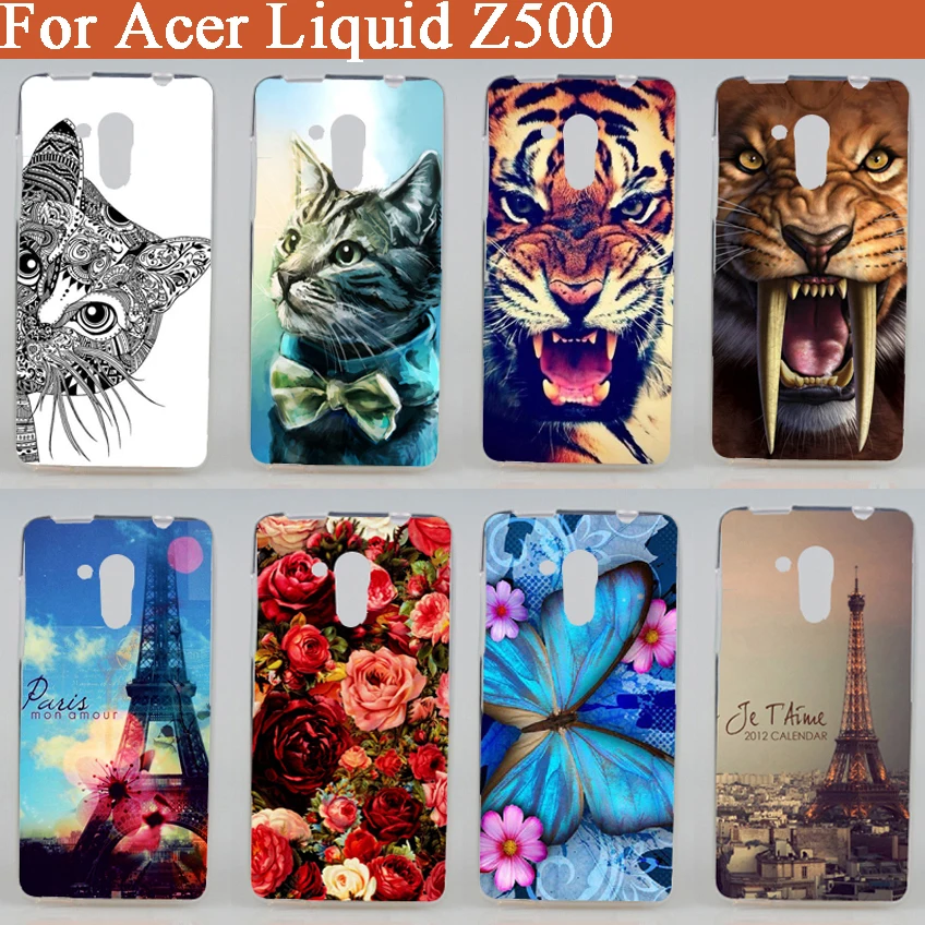 Модный мягкий чехол из ТПУ для Acer Liquid Z500/14 с рисунком тигра цветов Эйфелевой башни