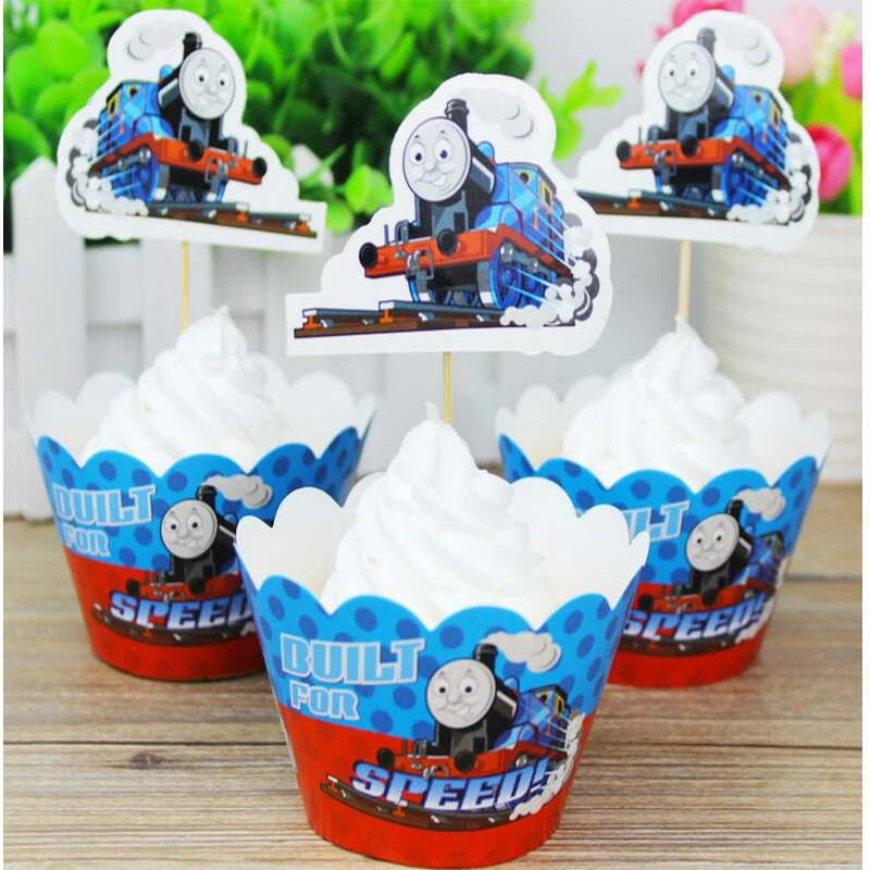 24 шт./лот обертки для кексов на день рождения с героями мультфильмов Томасом и