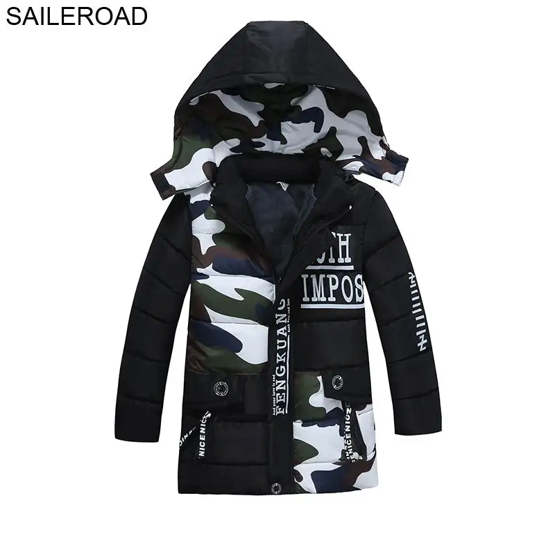 black SAILEROAD/Детский пуховик для мальчиков от 2 до 5 лет модная зимняя детская верхняя одежда для мальчиков в армейском стиле хлопковая куртка-пуховик, парки - Цвет: black