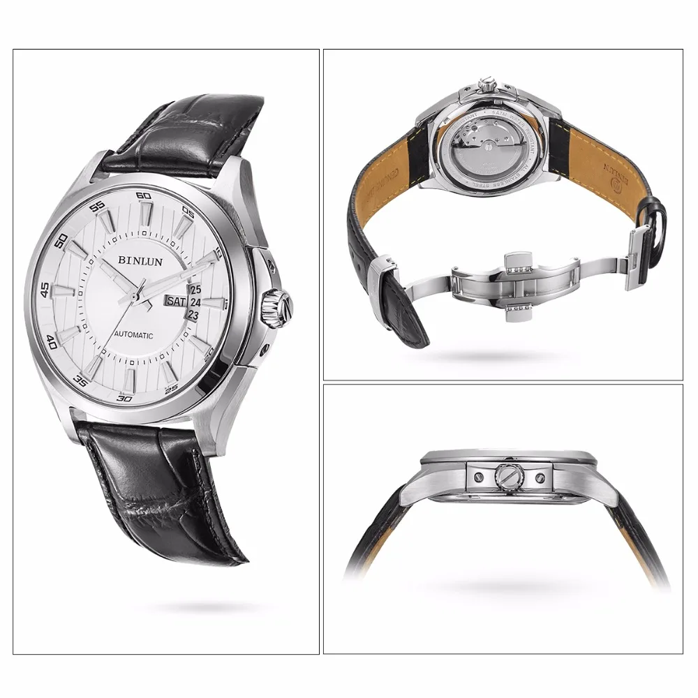 Часы BINLUN Мужские автоматические Классические роскошные механические наручные