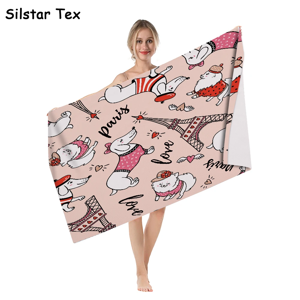 

Silstar Tex Lovely Dogs Microfiber Beach Towel Cartoon Digital Printing Bath Towels Rectangle Bikini Cover-Up Mat