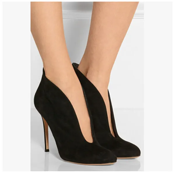 LTTL/Популярные черные замшевые/кожаные ботильоны с открытым носком без застежек