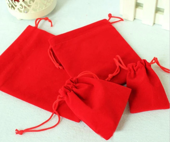 7*9cm 500pcs Red Velvet Bags For Jewelry Pouch Gift Bag Package With Drawstrings Bag Wedding/necklace Diy Women Flannel Display