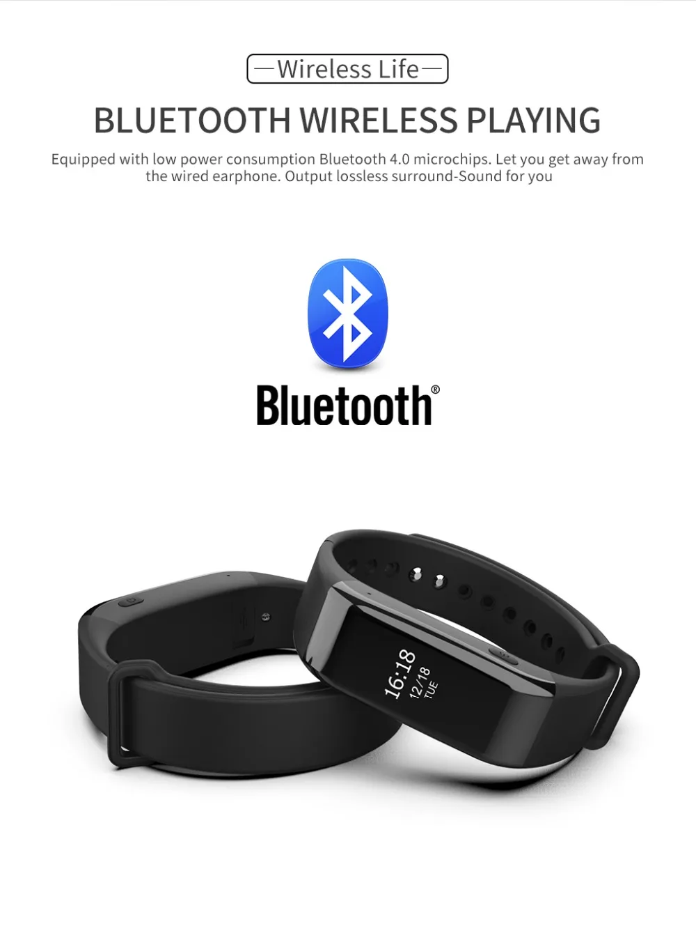 Диктофон Часы Bluetooth MP3-плеер браслет Hi-Fi шумоподавление t