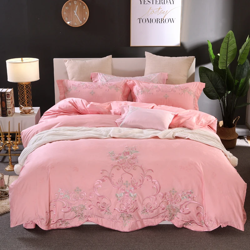 2018 Luxury 80S Tencel Bedding Set Queen King size embroidery Duvet Cover Bed sheet set Pillowcase | Дом и сад