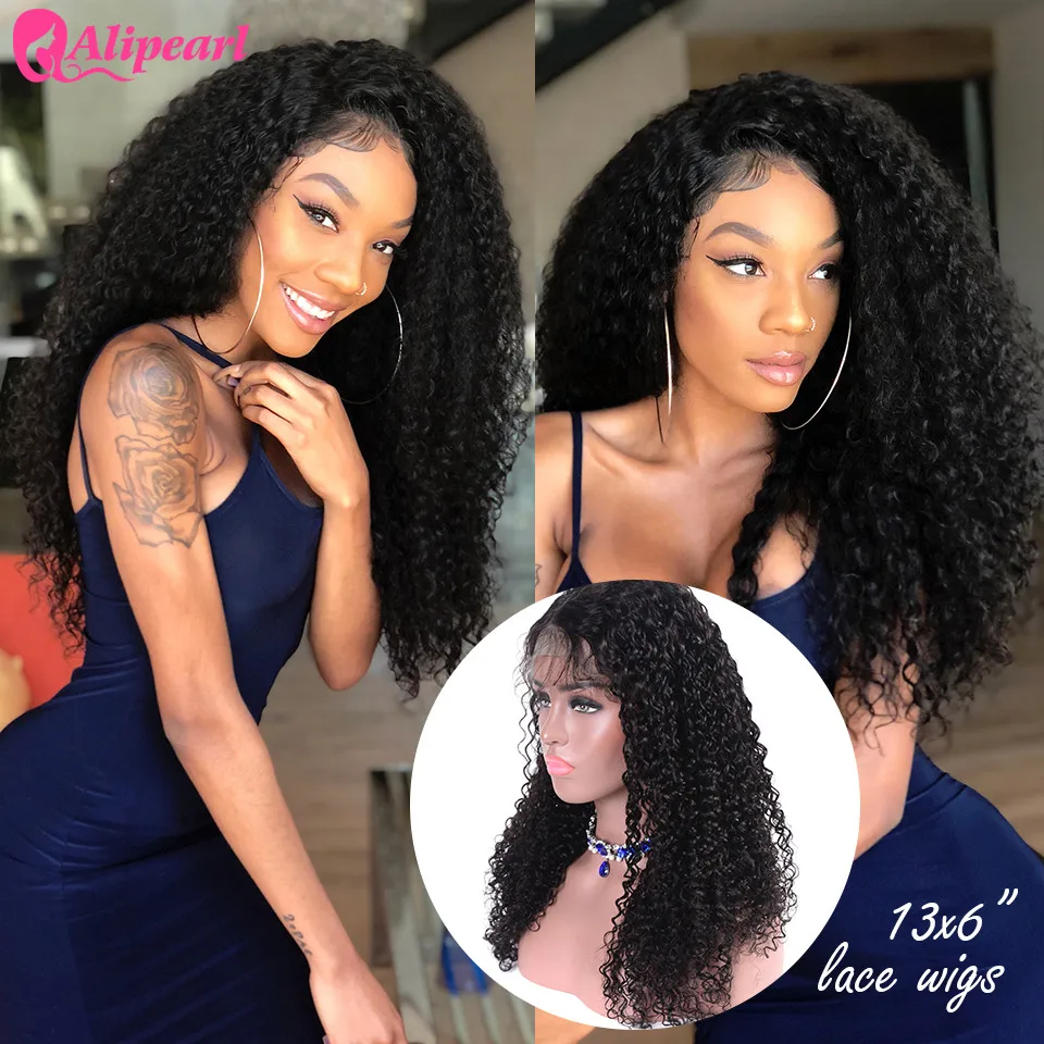 13x6 Curly Lace Front Human Hair Wigs For Black Women Ple Plucked 130% 180% Density Remy Brazilian AliPearl Curly Lace Wigs