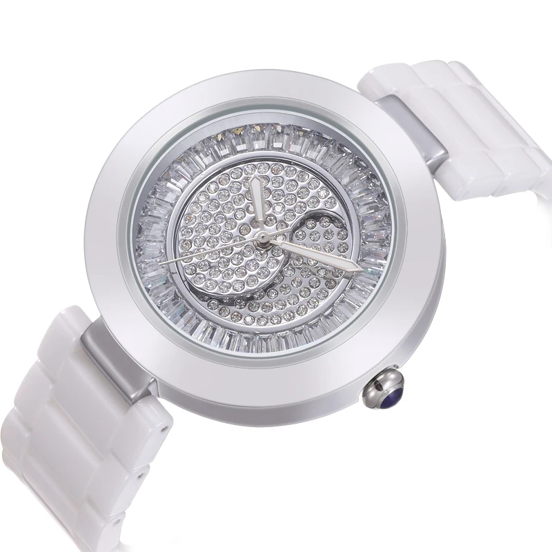 WEIQIN Ceramic Women Watches Luxury High Quality Water Resistant White Dress Rhinestone Skeleton Engraving Montre Femmer | Наручные часы