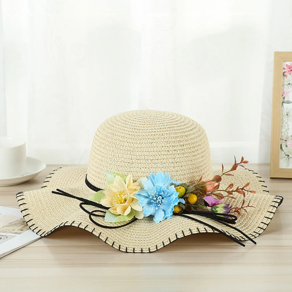 Шляпа женская Соломенная с широкими полями Пляжная Складная Панама украшением в