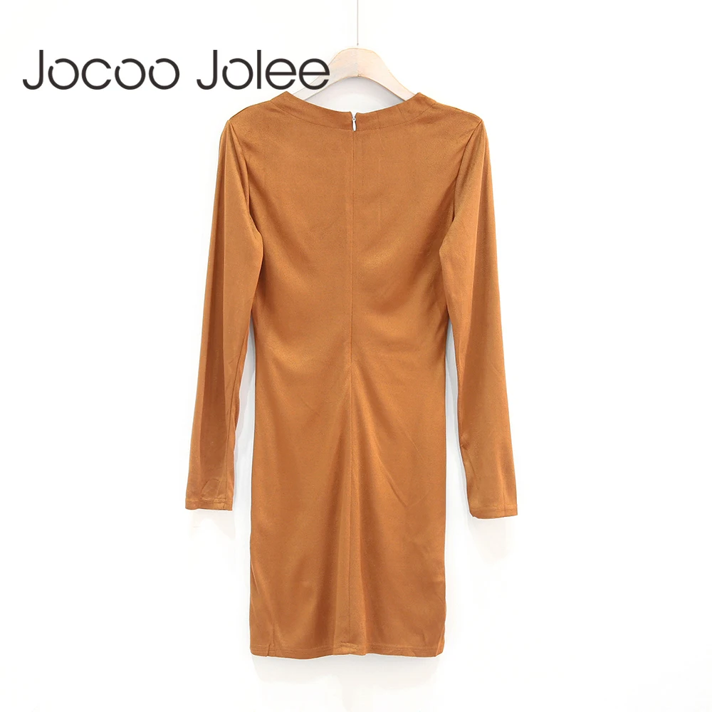 Женское облегающее платье Jocoo Jolee теплое замшевое мини с круглым вырезом