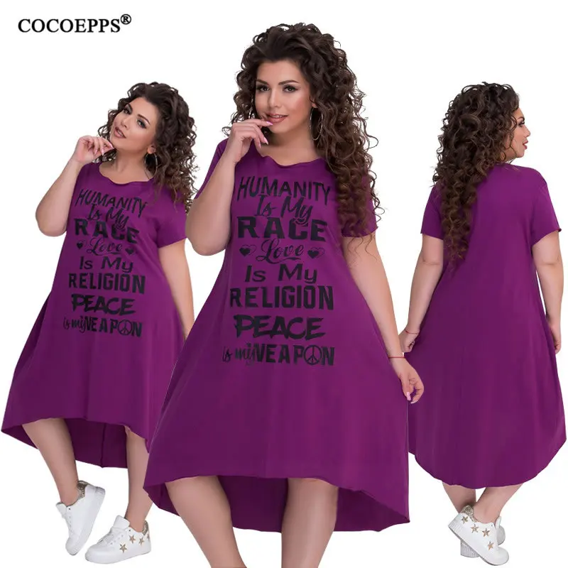 COCOEPPS, летние, повседневные, свободные, большие размеры, модные, с буквенным принтом, женские платья, большие размеры, 5XL, 6XL, необычное, длинное платье, 6XL