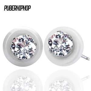 white color Модные массивные Bijoux черные белые серьги-гвоздики из керамики для женщин с большим каратом AAA здоровья керамические круглые циркониевые серьги - Окраска металла: white color