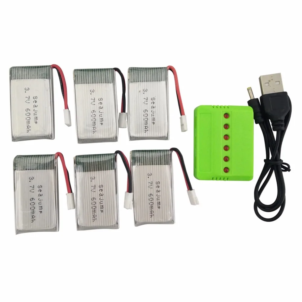 6 шт., литиевая батарея 3,7 в 600 мАч с зарядным устройством 6 в 1 для MJX X708 X708W UDI U45 U45W U42 U42W, запасные части для квадрокоптера