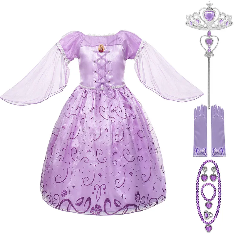 Dress Set 6 Платье Рапунцель; праздничная одежда для девочек; костюм с рисунком из мультфильма «Запутанная история»; нарядное весеннее бальное платье принцессы с тюлевыми рукавами для Хэллоуина - Цвет: Dress Set 6