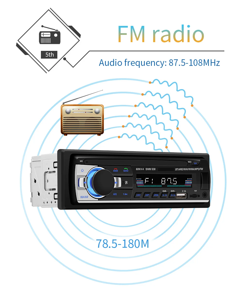 LaBo Авторадио SWM-530 12 В в автомобиля Радио Bluetooth 1 din стерео S AUX-IN FM/USB/приемник MP3 мультимедийный плеер автомобиля аудио