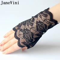 janevini 2018 fingerless black lace gloves short white bridal gloves wedding gloves for bride gant en dentelle noire gothique