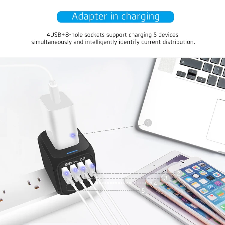 MAXAH Plug Универсальный адаптер для путешествий с 4 usb-портами Универсальный адаптер для путешествий с 2.4A USB зарядными портами для ЕС, США, Великобритании, Австралии