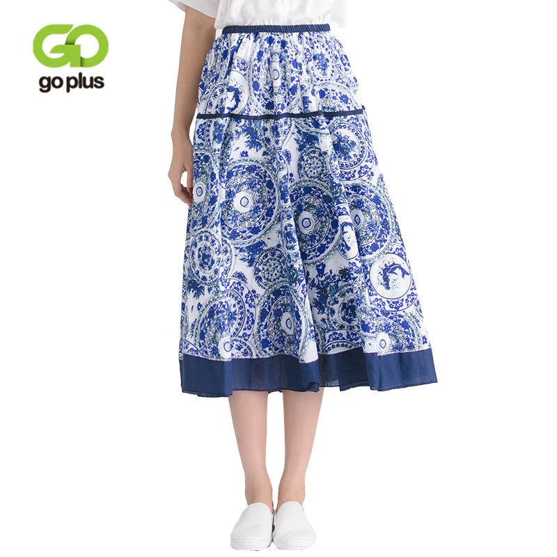 GOPLUS Fashion Autumn boho floral Print Skirt Women High Waist plus size befree Beach Maxi Casual Vintag long female | Женская одежда