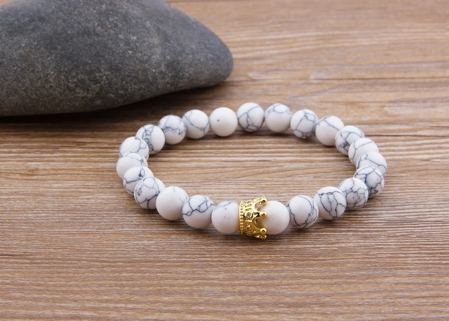 XQNI 9 видов конструкций на выбор с серый природный камень и Белый Howlite эластичность веревки браслеты из бусин, нанизанных на нить для унисекс ювелирных изделий подарок