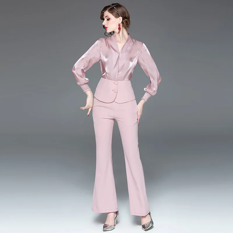 Весенне летний женский комплект из 2 предметов элегантная шифоновая рубашка для