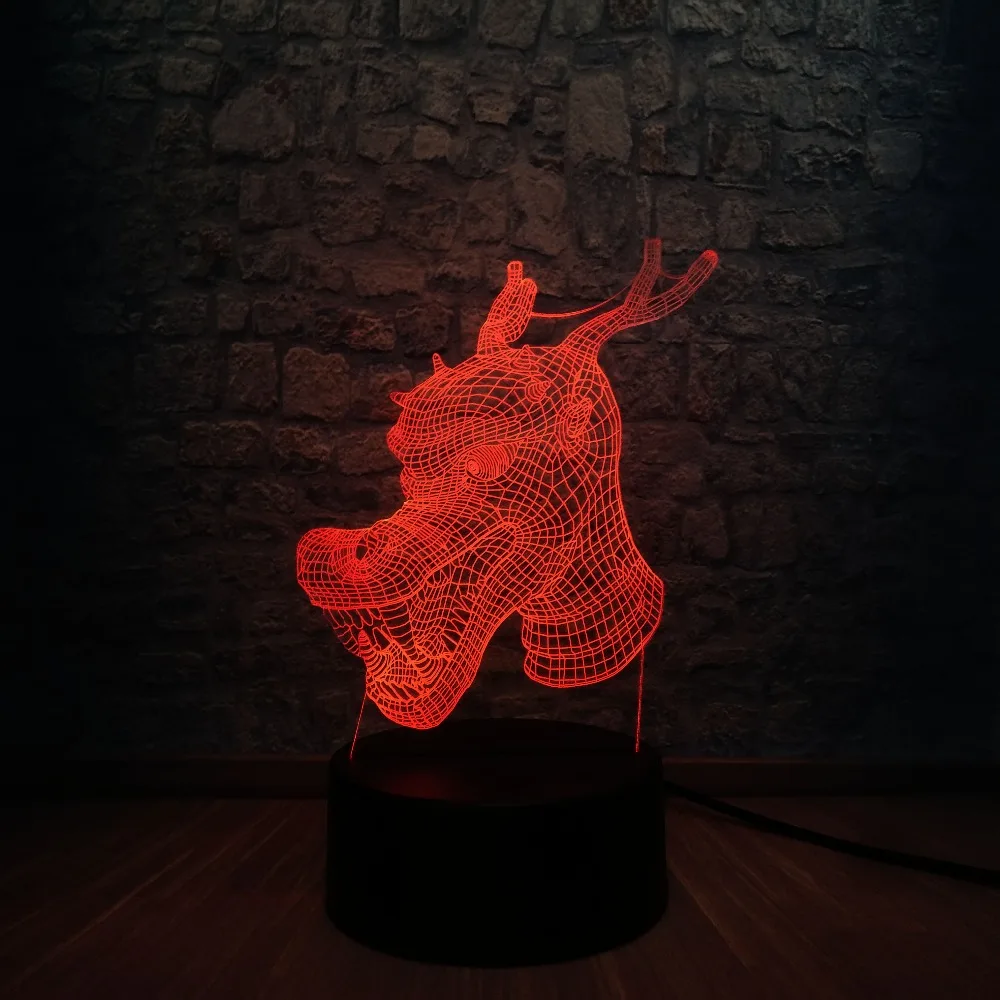 Креативные животные голова дракона 3D светодиодный USB ночные светильники 7 цветов