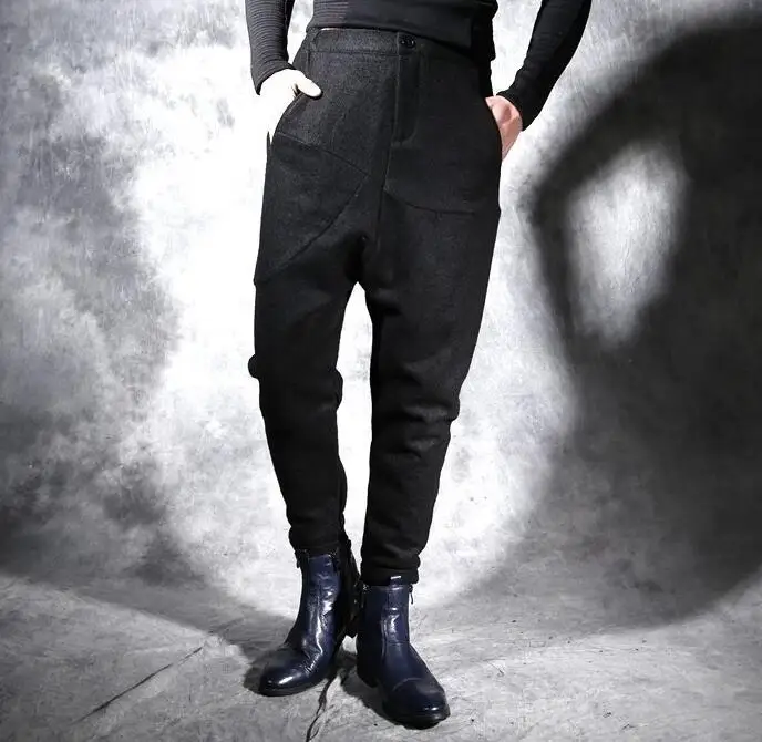 

Autumn winter personality fashion thicken mens pants harem pant men feet trousers pantalones hombre cargo pantalon homme black