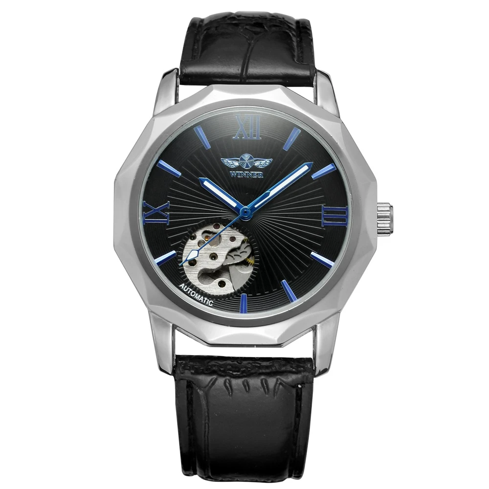 WINNER Blue Exotic Dodecagon дизайнерские мужские часы с скелетонным циферблатом