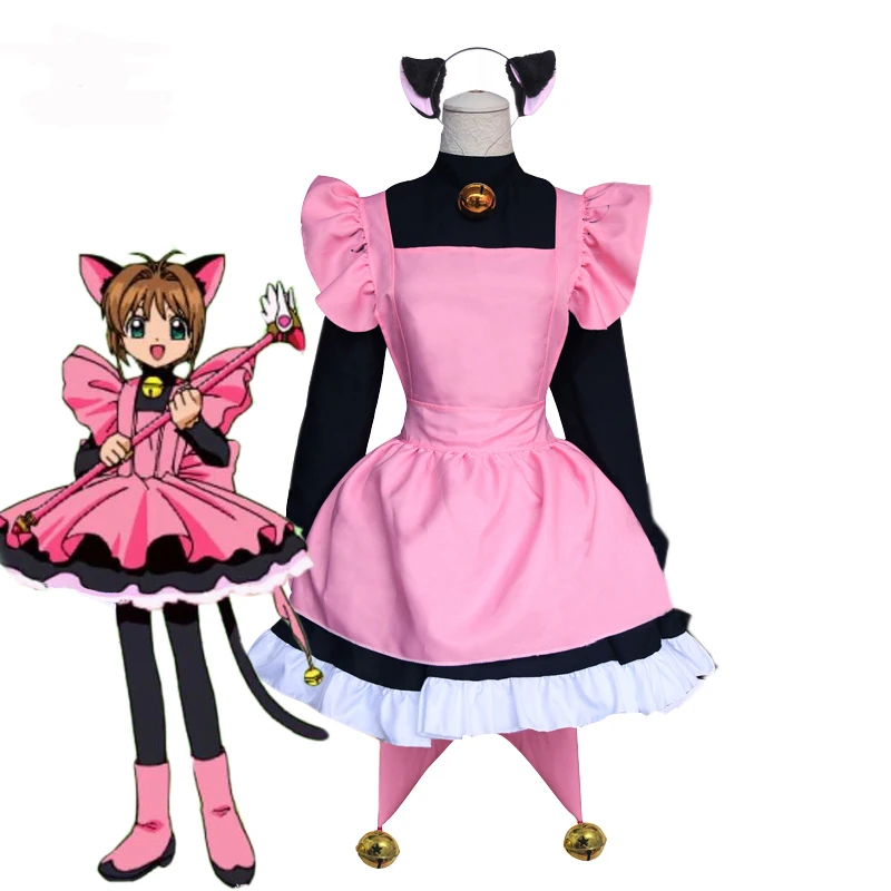 Zhomecos аниме кардкаптор Сакура косплей костюм КИНОМОТО кошки горничной лолиты