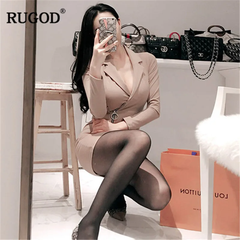 Женское облегающее платье RUGOD однотонное элегантное офисное с длинными рукавами