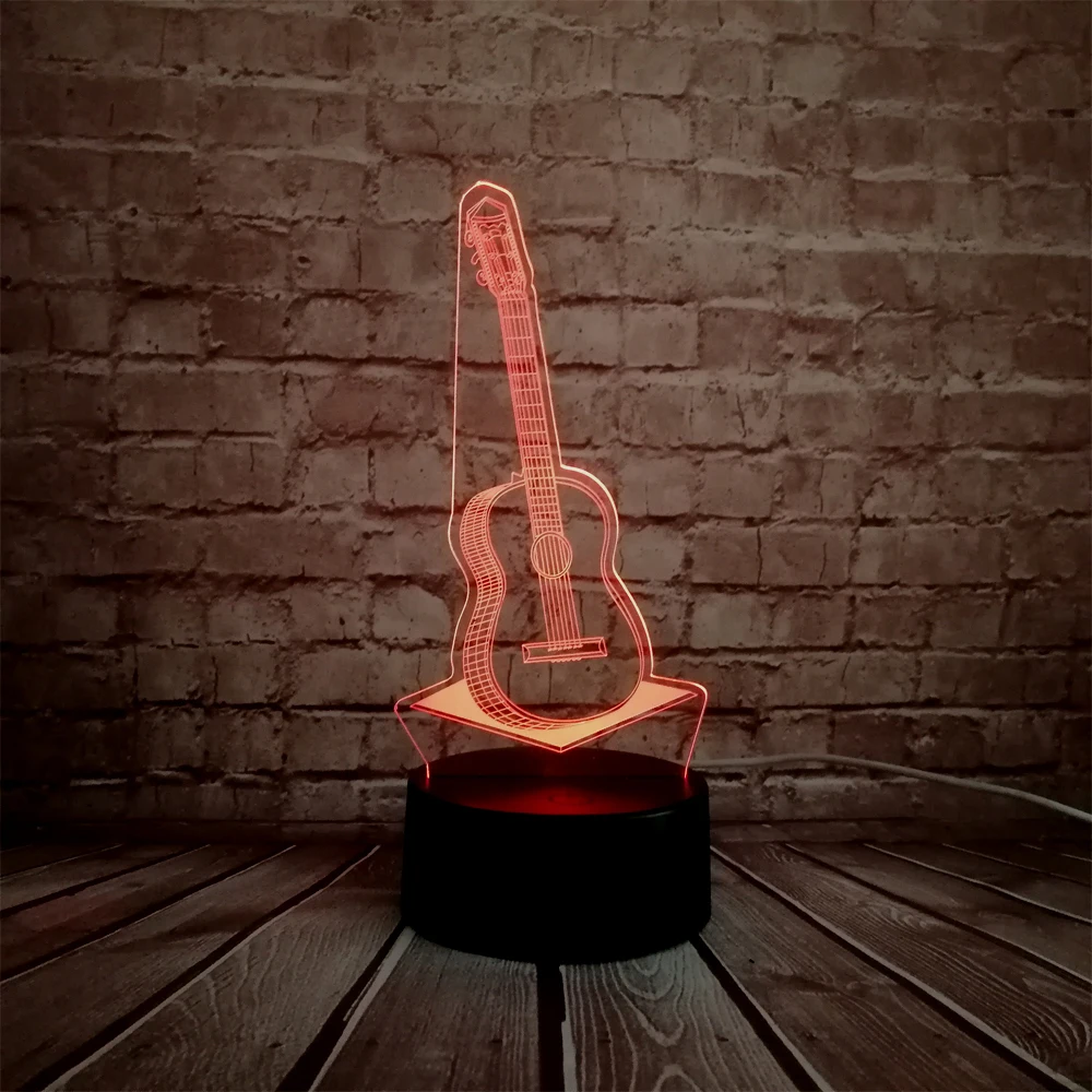 3D акриловая поп-музыка гитара 7 видов цветов USB зарядка Музыкальные инструменты Lava светодиодный Декор для комнаты настольный ночник светильник подарок на день детей