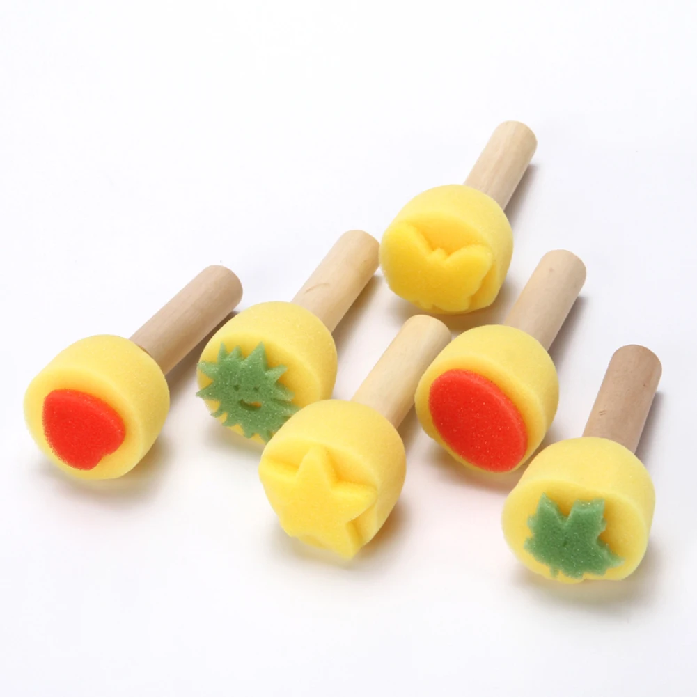 New 6Pcs/Set Heart Star Sponge Head Wooden Handle Stamp Children Painter Brush Tool | Дом и сад