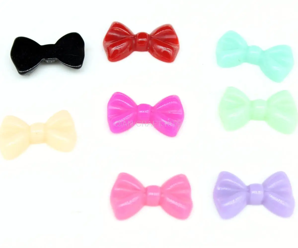

250pcs Mixed Colors ribbon Bow Resin Cabochons 22mm Small Kawaii Solid Color Bow Flatback Resin Cabochons