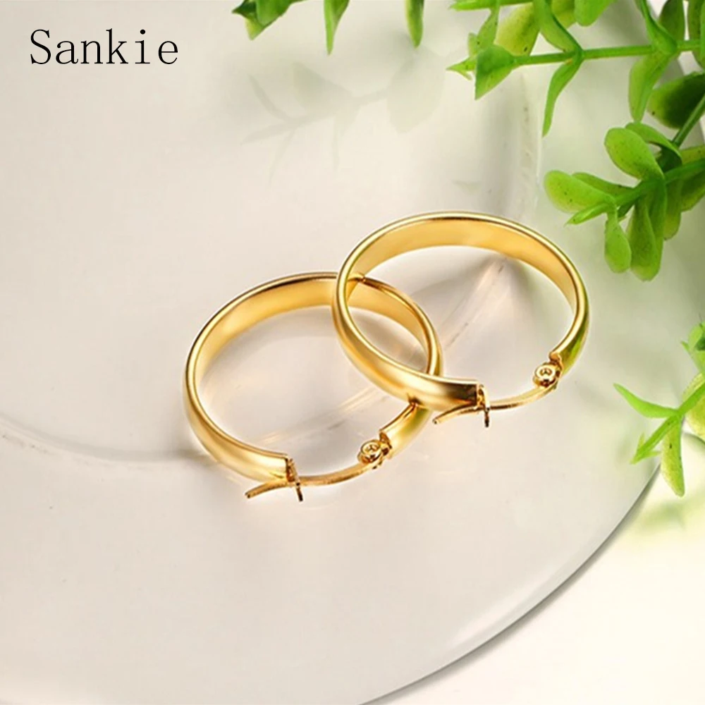 Sankie круглые серьги-кольца для Для женщин Золотой Цвет Нержавеющая сталь оптовой продаже сережек Мода модные Стальной Обруч Серьги