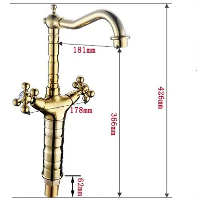 Смеситель для ванной комнаты золотистый кран раковины с двойной ручкой одно