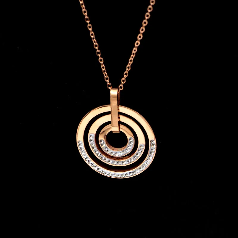 

Fashion Jewelry, size three circle pendant necklace, personality half circle mud zircon,rose gold clavicle chain, women's style