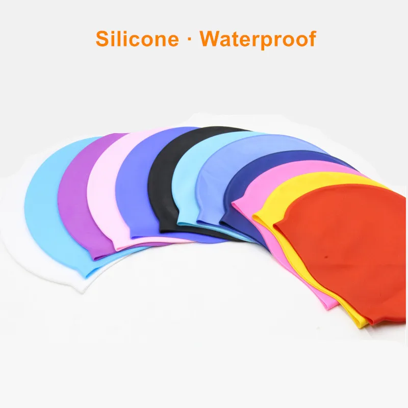 Professional Silicone Waterproof Swimming Caps Ear Protection Solid Pool Beach Swim Hat for Long Hair Swimming Cap for Men/Women