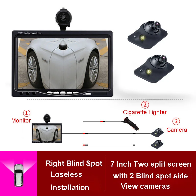 

Dual Rear View Right left Blind side Backup Reversing Cameras Waterproof LED 2 Rearview Camera 7" Monitor Video in Parking