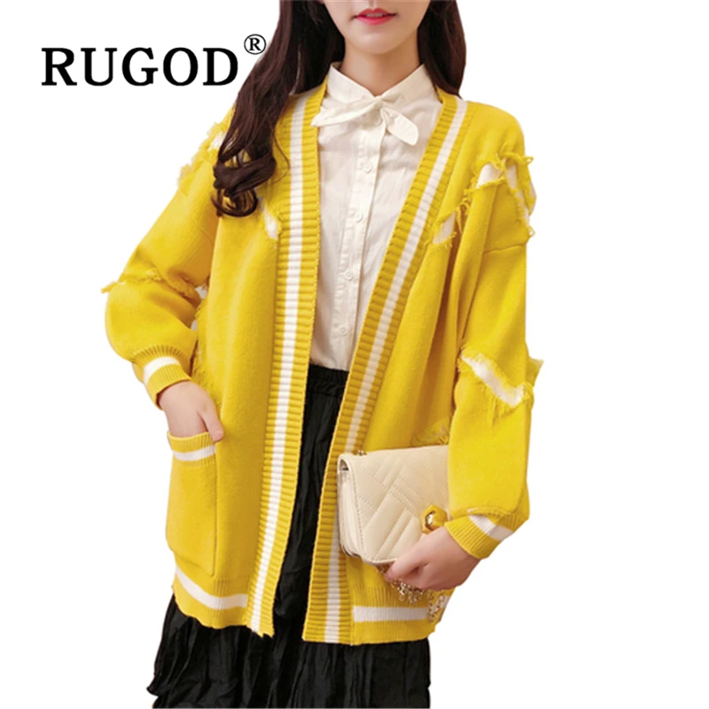 RUGOD Korean ins popupar women knitted cardigan sweater Elegant lantern sleeve open stitch streetwear Oversized tassel coat |