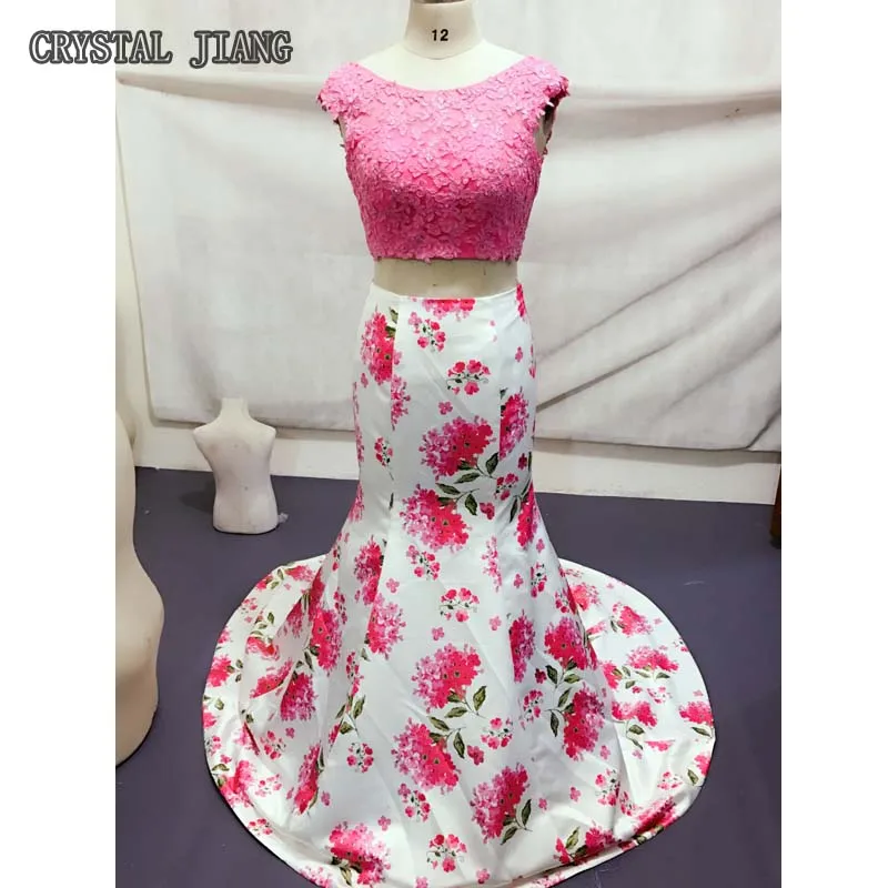 

Платье для гостей свадьбы из двух предметов, кружевной лиф, платье подружки невесты с юбкой-годе и цветочным принтом