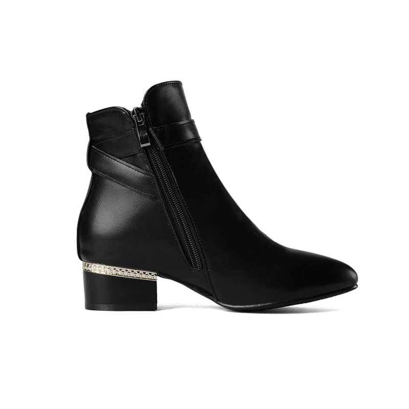 2016 зимние женская обувь из мягкой кожи толщиной высокие каблуки лодыжки ботов