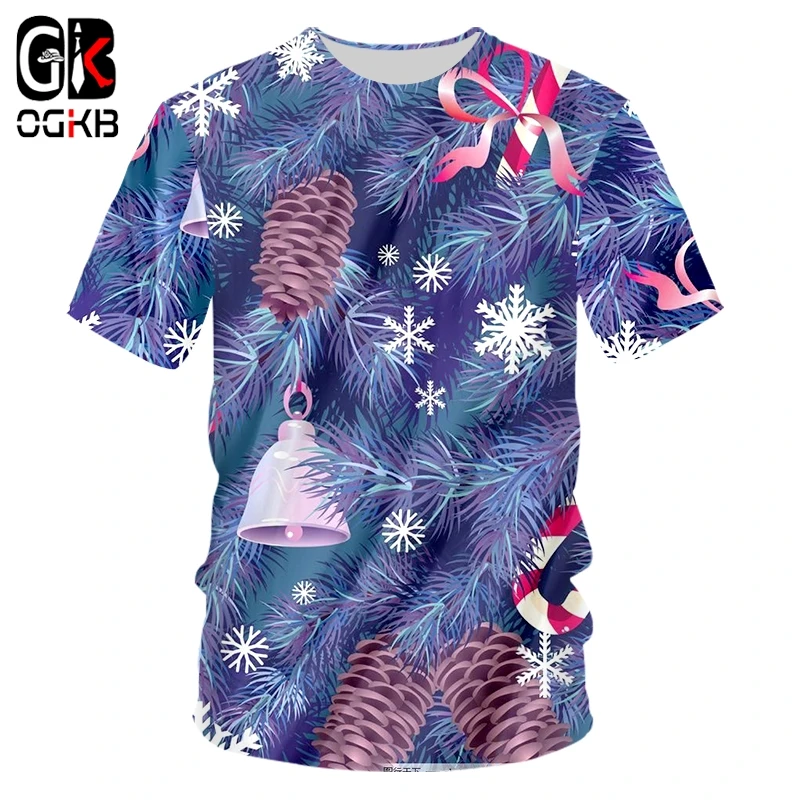OGKB Men's New 3D Printed Santa Claus And Snowflake Best Selling T Shirt 6XL Personality Large Size Christmas O Neck Tshirt | Мужская