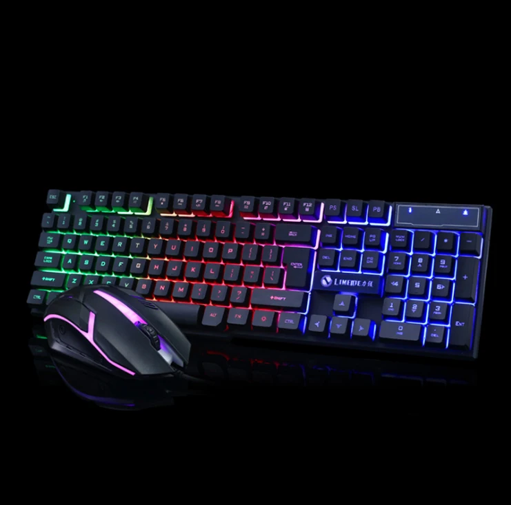 Русский/английский проводной светодиодный светильник клавиатура и оптическая мышь комбо черный/белый 104 клавиш для Windows android IOS для геймеров