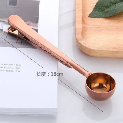 Rose gold Мешки для кофе в скандинавском стиле, Золотая ложка, нержавеющая сталь, уплотнительный мешок, зажим для дозы молочного порошка, ложка, практичные гаджеты для хранения - Цвет: Rose gold
