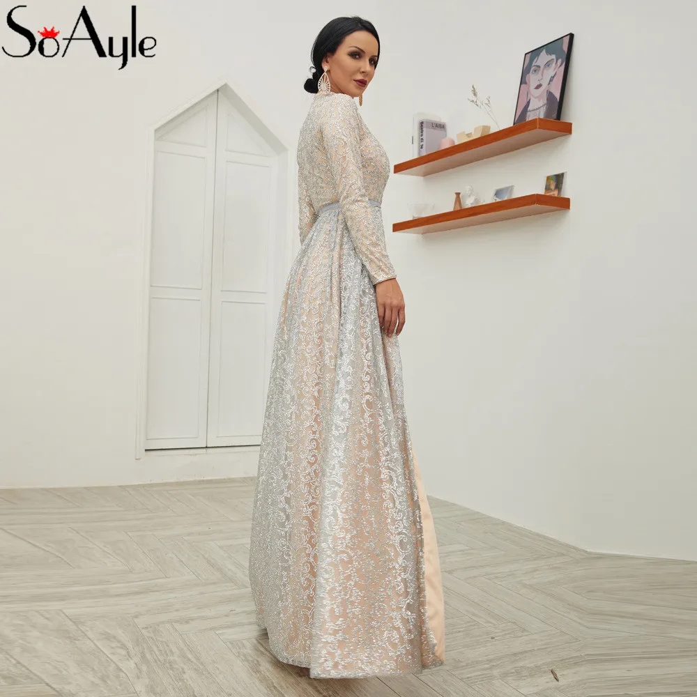 Женское блестящее вечернее платье SoAyle официальное из муслина с длинным рукавом