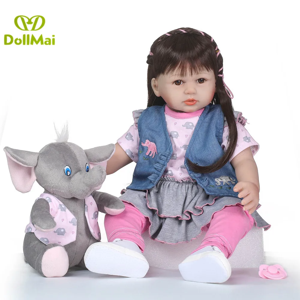 

Reborn girl doll 58cm silicone vinyl reborn baby dolls princess toddler with elephant plush classic child doll reborn gift