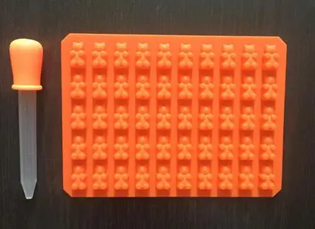 Orange 50 полости клейкие медведи Конфеты Шоколад силиконовая форма льда Куб лоток выпечки плесень помадка украшения торта инструмент с капельницей - Цвет: Orange