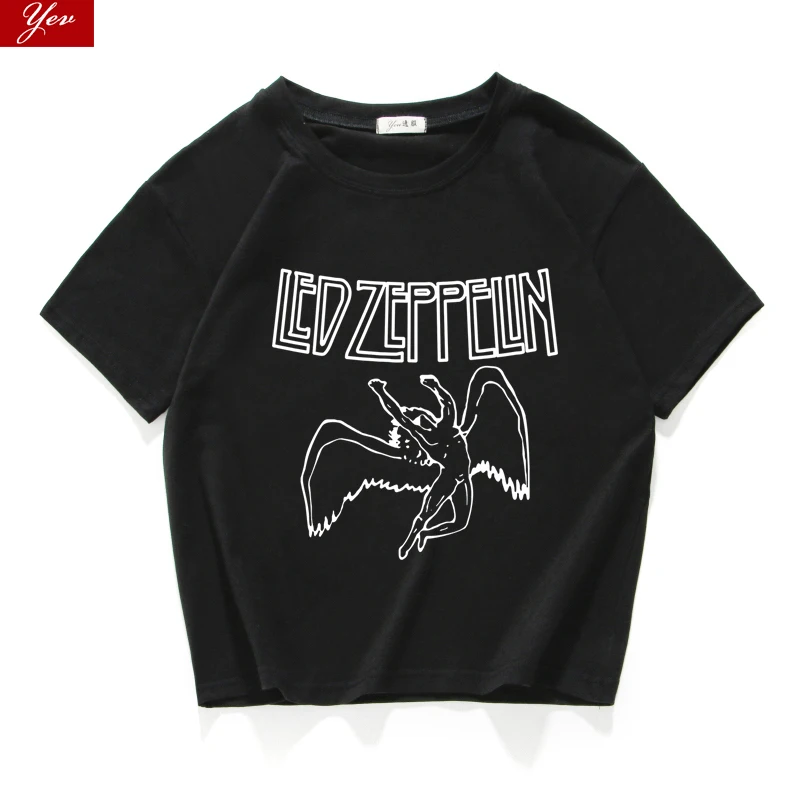 Led zeppelin, жесткая рок-Футболка, женская, хлопок, уличная мода, народный рок, короткая футболка, женская, с круглым вырезом, в стиле панк, графический, Женский кроп-топ