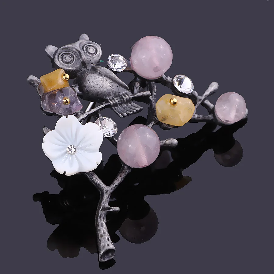 FARLENA Jewelry Винтаж Сова Броши Булавки с натуральным камнем Бисер для Для женщин